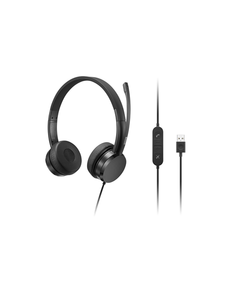 Lenovo USB-A Stereo Headset with Control Box Built-in microphone, Black, Wired, On-Ear