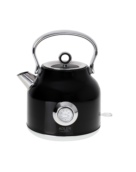 Adler Kettle with a Thermomete AD 1346b Electric, 2200 W, 1.7 L, Stainless steel, 360° rotational base, Black