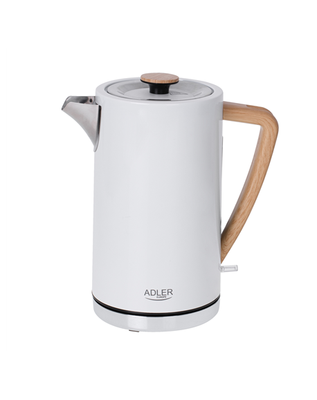 Adler Kettle AD 1347w Electric, 2200 W, 1.5 L, Stainless steel, 360° rotational base, White