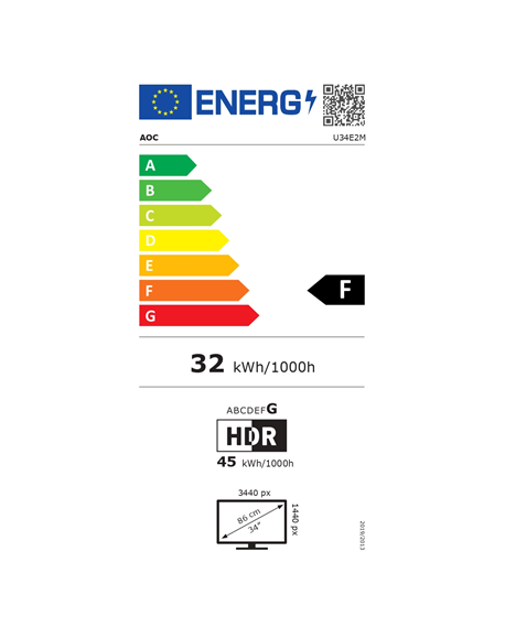 AOC Monitor U34E2M 34 ", VA, WQHD, 3440 x 1440, 21:9, 4 ms, 300 cd/m², Black, 100 Hz, HDMI ports quantity 2