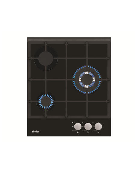 Simfer Hob H4.305.HGSSP Gas on glass, Number of burners/cooking zones 3, Rotary painted inox knobs, Black, 45 cm