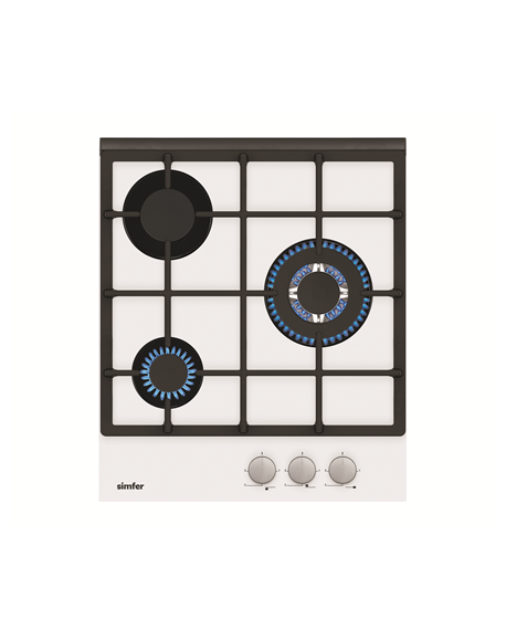 Simfer Hob H4.305.HGSBB Gas on glass, Number of burners/cooking zones 3, Rotary painted inox knobs, White