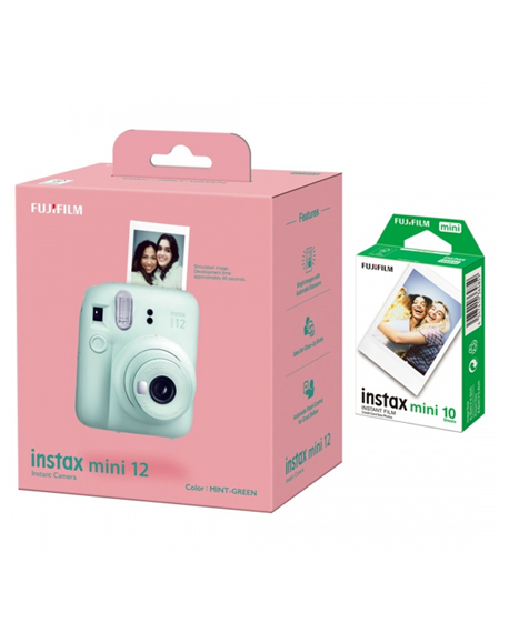 Fujifilm Instax Mini 12 Camera + Instax Mini Glossy (10pl) Mint Green