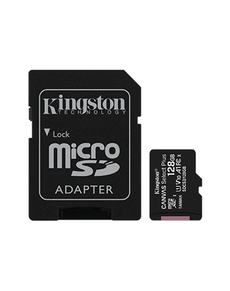 Kingston Canvas Select Plus UHS-I 128 GB, MicroSDXC, Flash memory class 10, SD Adapter