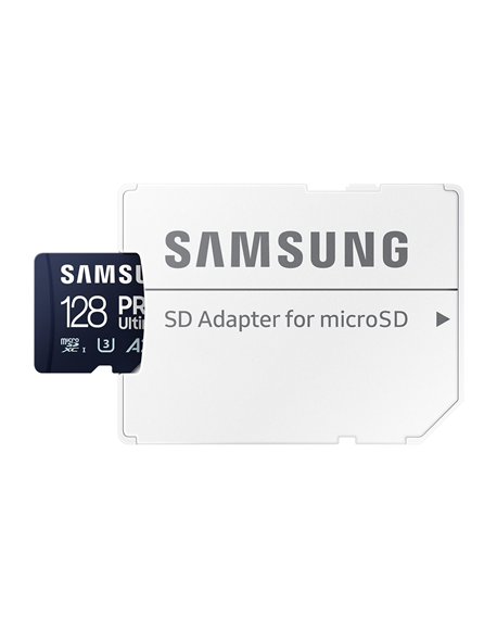 Samsung MicroSD Card PRO Ultimate 128 GB, microSDXC Memory Card, Flash memory class U3, V30, A2, SD adapter