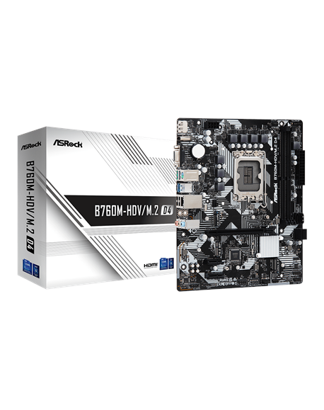 ASRock B760M-HDV/M.2 D4 Processor family Intel Processor socket LGA1700 DDR4 DIMM Memory slots 2 Supported hard disk drive inter