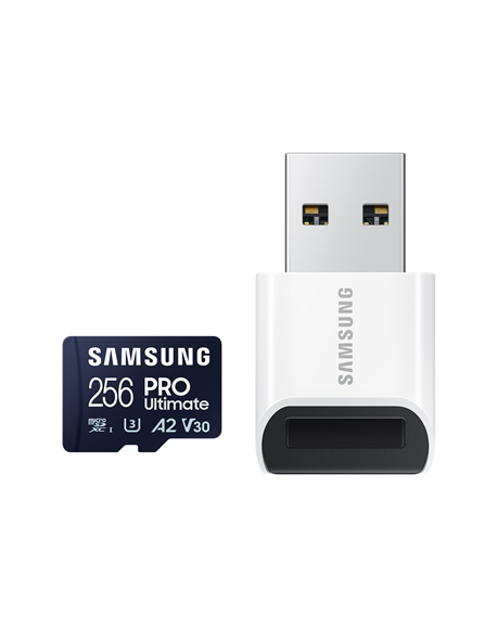 Samsung MicroSD Card with Card Reader PRO Ultimate 256 GB microSDXC Memory Card Flash memory class U3, V30, A2