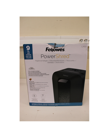 SALE OUT. Fellowes Powershred LX50 Cross-Cut Shredder Fellowes DAMAGED PACKAGING Warranty 24 month(s)