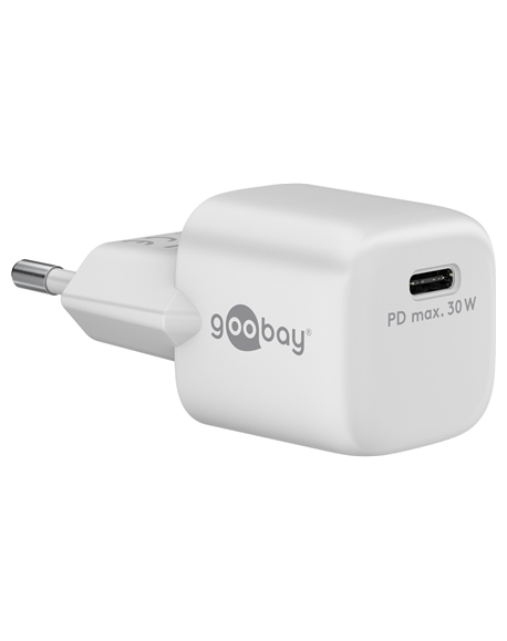 Goobay 59716 USB-C PD GaN Fast Charger Nano (30 W), White Goobay USB-C PD GaN Fast Charger Nano (30 W) 59716