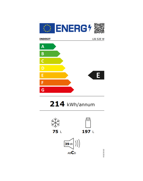 INDESIT Refrigerator | LI6 S2E W | Energy efficiency class E | Free standing | Combi | Height 158.8 cm | Fridge net capacity 197
