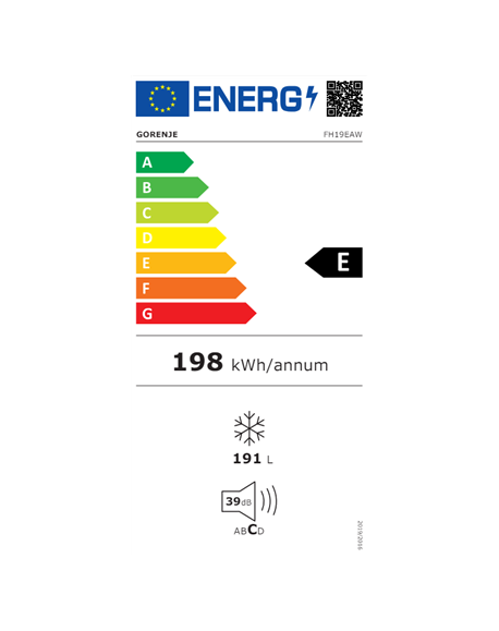 Gorenje | Freezer | FH19EAW | Energy efficiency class E | Chest | Free standing | Height 85.3 cm | Total net capacity 191 L | Di