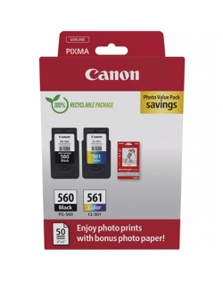 Canon Ink Cartridge + Photo Paper Value Pack | PG-560/CL-561 | Ink cartridge/Paper kit | Colour, Black