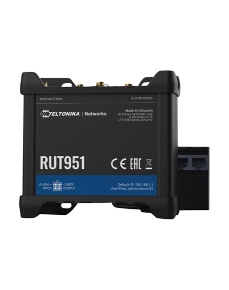 Industrial Cellular router | RUT951 | 802.11n | Mbit/s | 10/100 Mbit/s | Ethernet LAN (RJ-45) ports 4 | Mesh Support No | MU-MiM