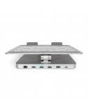 Desk Mount | Variable Notebook/Tablet Stand with 6-port USB-C Docking Station | Height adjustment | Maximum weight (capacity) 7.5 kg | Silver