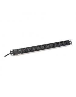 Aluminum outlet strip, IEC C14 plug | DN-95404 | Sockets quantity 10