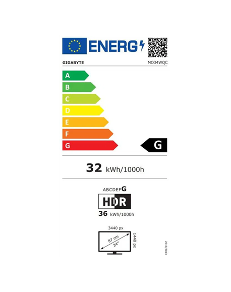 Gigabyte MO34WQC EK1 | 34 " | OLED | WQHD | 175 Hz | 0.03 ms | 3440 x 1440 pixels | 250 cd/m² | HDMI ports quantity 2