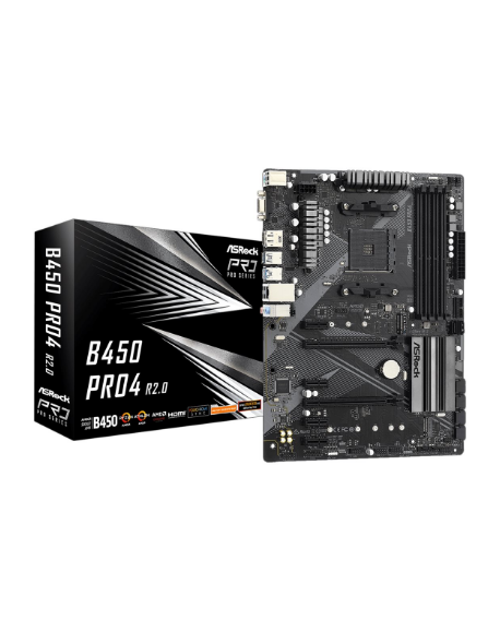 ASRock | B450 PRO4 R2.0 | Processor family AMD | Processor socket AM4 | DDR4 | Supported hard disk drive interfaces SATA, M.2