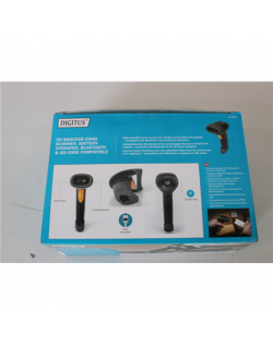 SALE OUT. DIGITUS 2D Bluetooth Barcode Scanner 200 scan/sec, with holder, UNPACKED, USED, SCRATCHED SCANNER SIDE AND TOP OF THE 