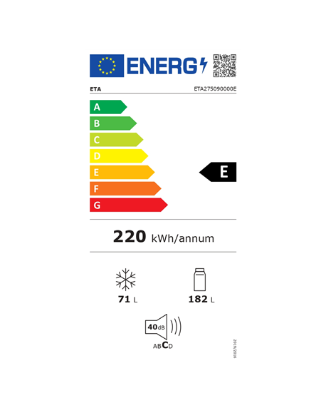 ETA Refrigerator | ETA275090000E | Energy efficiency class E | Free standing | Combi | Height 180 cm | No Frost system | Fridge 