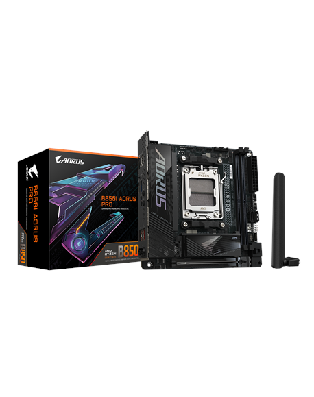 Gigabyte B850I AORUS PRO | Processor family AMD | Processor socket AM5 | DDR5 | Supported hard disk drive interfaces SATA, M.2 |