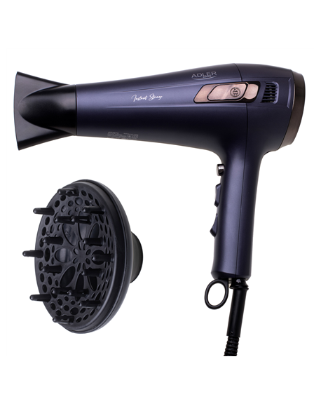 Adler Hair dryer with retractable power cord | AD 2273 | 2000 W | Number of temperature settings 3 | Diffuser nozzle | Dark Viol