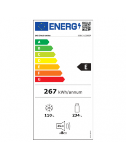 LG Refrigerator | GBV3100EEP | Energy efficiency class E | Free standing | Combi | Height 186 cm | No Frost system | Fridge net 