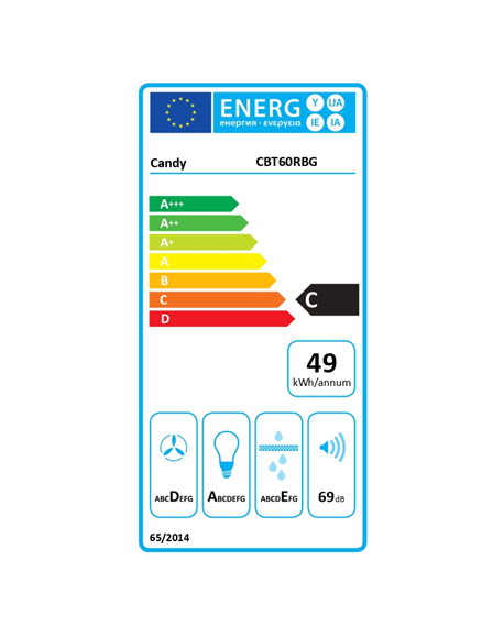 Candy Hood | CBT60RBG | Telescopic | Energy efficiency class C | Width 60 cm | 402 m³/h | Mechanical | LED | Black