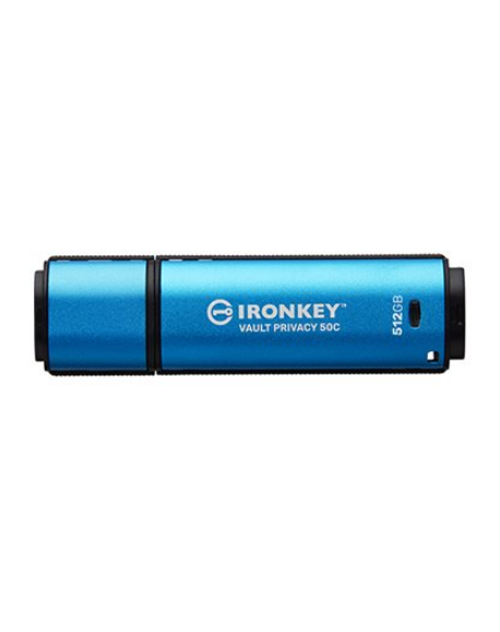 Kingston Flash Drive | IronKey Vault Privacy 50C AES-256 Encrypt | 512 GB | USB-C | Blue