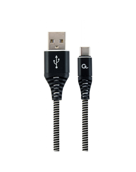 Cablexpert Premium cotton braided Type-C USB charging and data cable, 1 m | CC-USB2B-AMCM-1M-BW