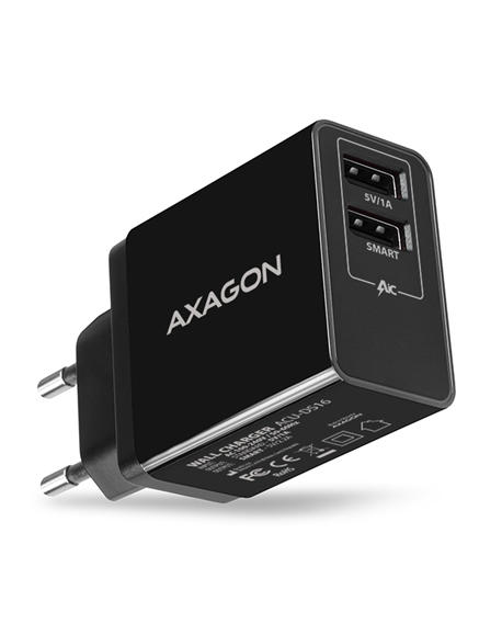 AXAGON Dual wall charger 240V/2x port 5V-2.2A and 5V-1A, 16W | ACU-DS16