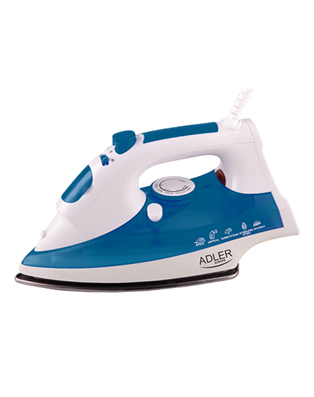 Iron Adler AD 5022 White/Blue, 2200 W, With cord, Anti-scale system, Vertical steam function