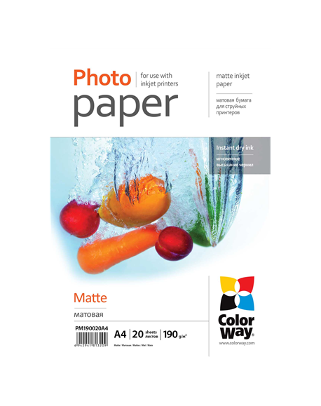 ColorWay Matte Photo Paper, 20 Sheets, A4, 190 g/m²