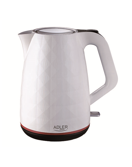 Adler Kettle AD 1277 Standard, Plastic, White, 2200 W, 360° rotational base, 1.7 L