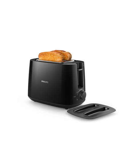 Philips Daily collection toaster HD2582/90 Black, Plastic, 900 W, Number of slots 2, Number of power levels 8, Bun warmer includ