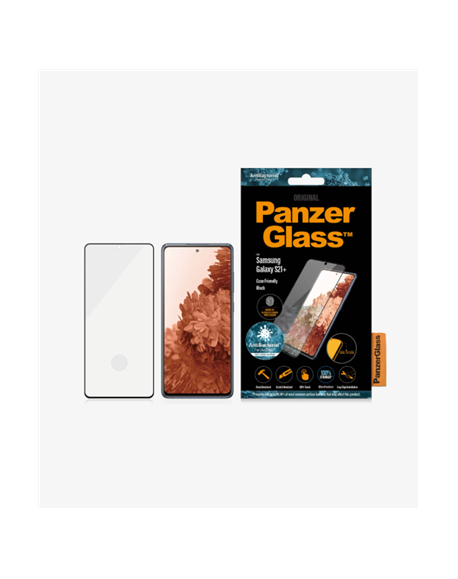 PanzerGlass Samsung, Galaxy S21+ Series, Antibacterial glass, Black, Antifingerprint screen protector, Case Friendly, Compatible