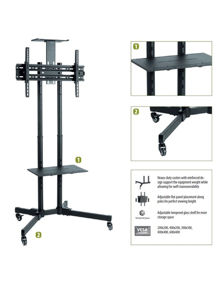 Sunne Floor stand, S112 multifunctional Mobile TV cart, 37-70 ", Tilt, Black