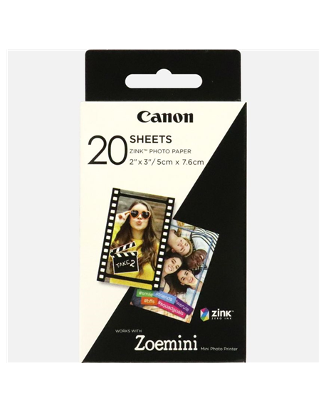 Canon 20 sheets ZP-2030 Photo Paper, White, 5 x 7.6 cm