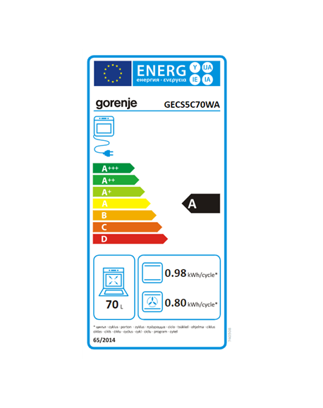 Gorenje Cooker GECS5C70WA Hob type Vitroceramic, Oven type Electric, White, Width 50 cm, Grilling, LED, 70 L, Depth 59.4 cm