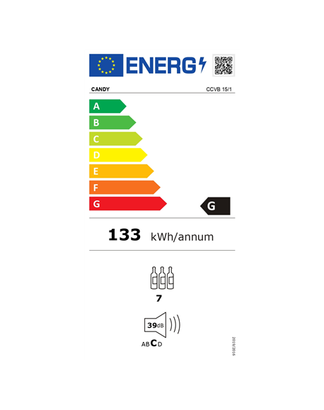 Candy Wine Cooler CCVB 15/1 Energy efficiency class G, Built-in, Bottles capacity 7, Black